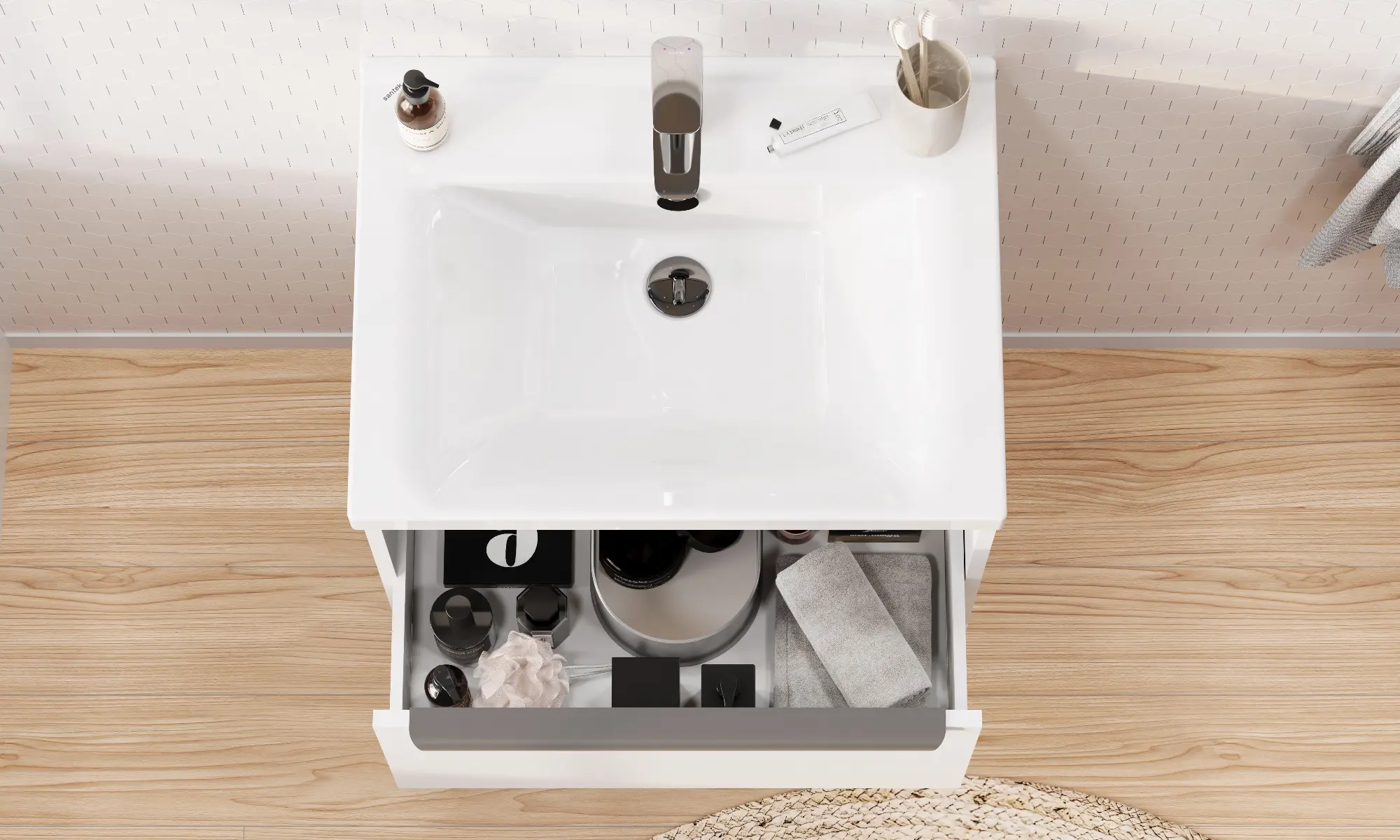 Тумба под раковину AQUATON Хоуп 60, 1 ящик, белый матовый, 1A287201HP2B0