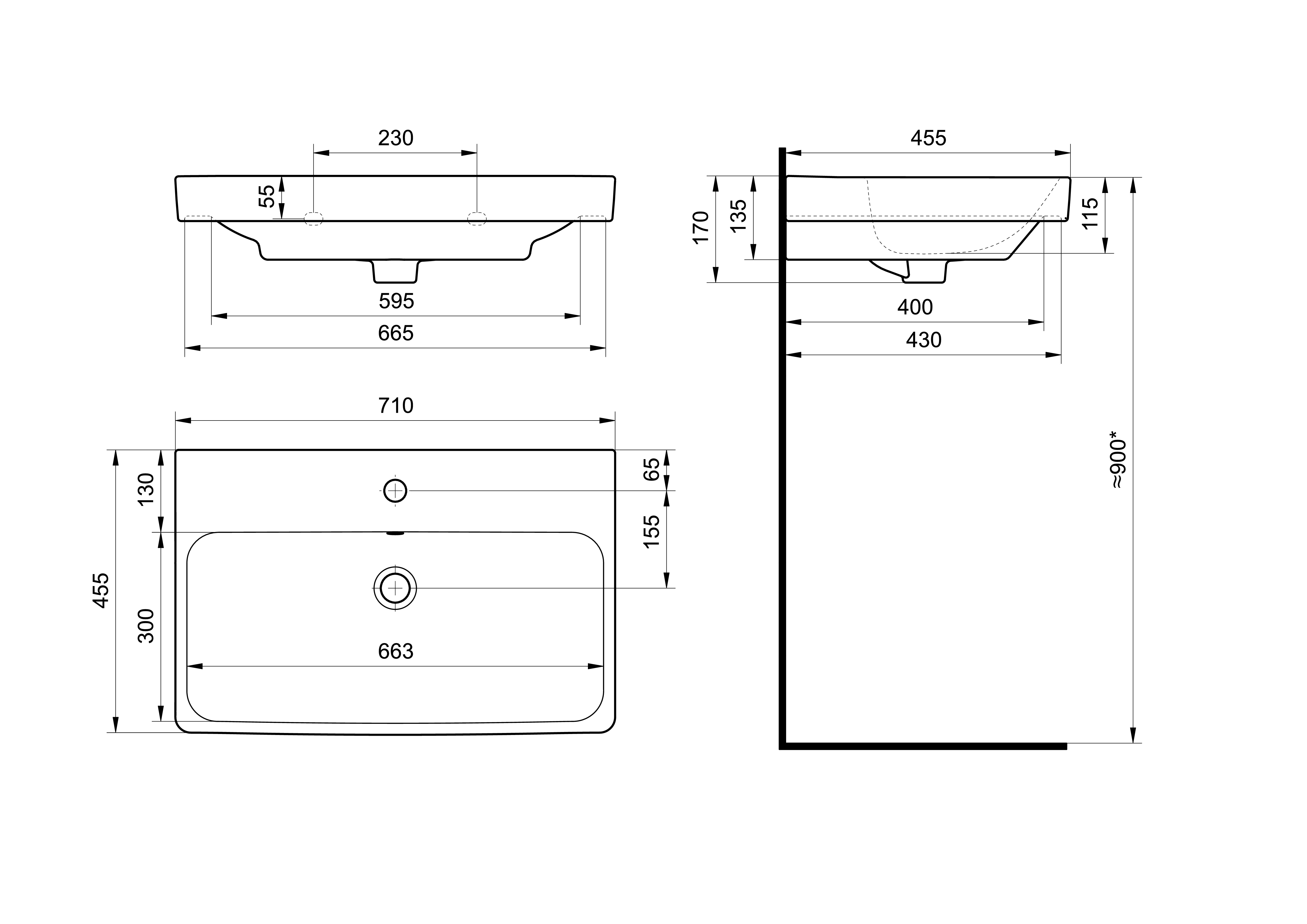 Раковина Santek Адриана 70 отверстие под смеситель 1WH501628
