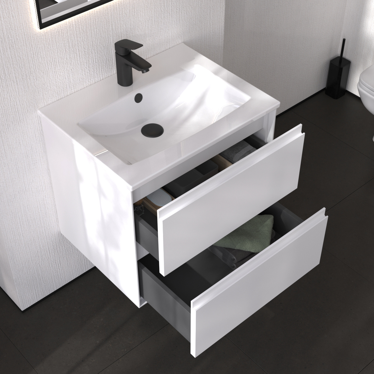 Тумба под раковину AQUATON Люмин 60 белый матовый 1A293901A52B0