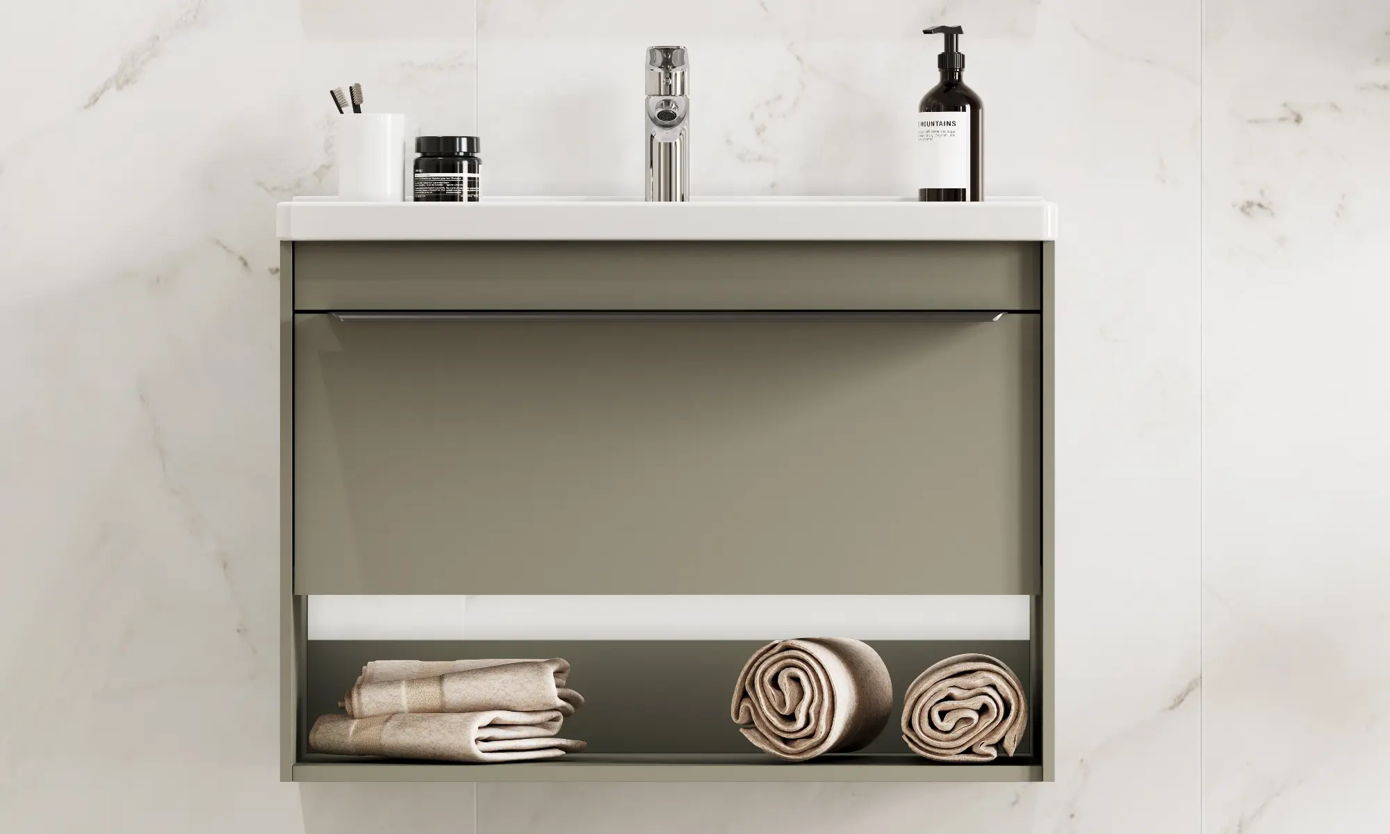 Тумба под раковину AQUATON Хоуп 80, 1 ящик, хаки, 1A287301HP9D0