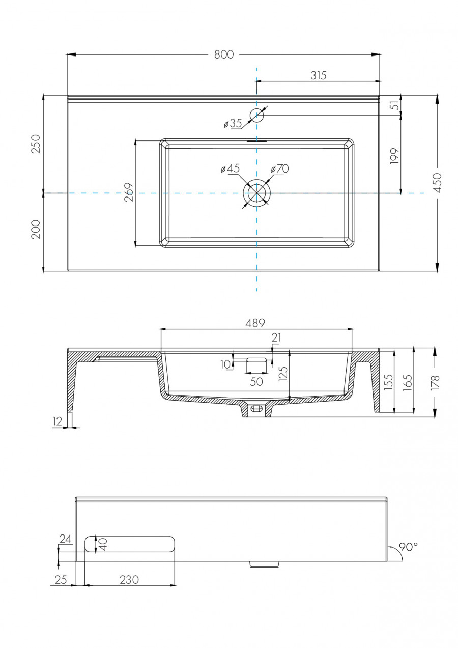 Раковина AQUATON Квадро Про 80 правая 1A734331QA01R
