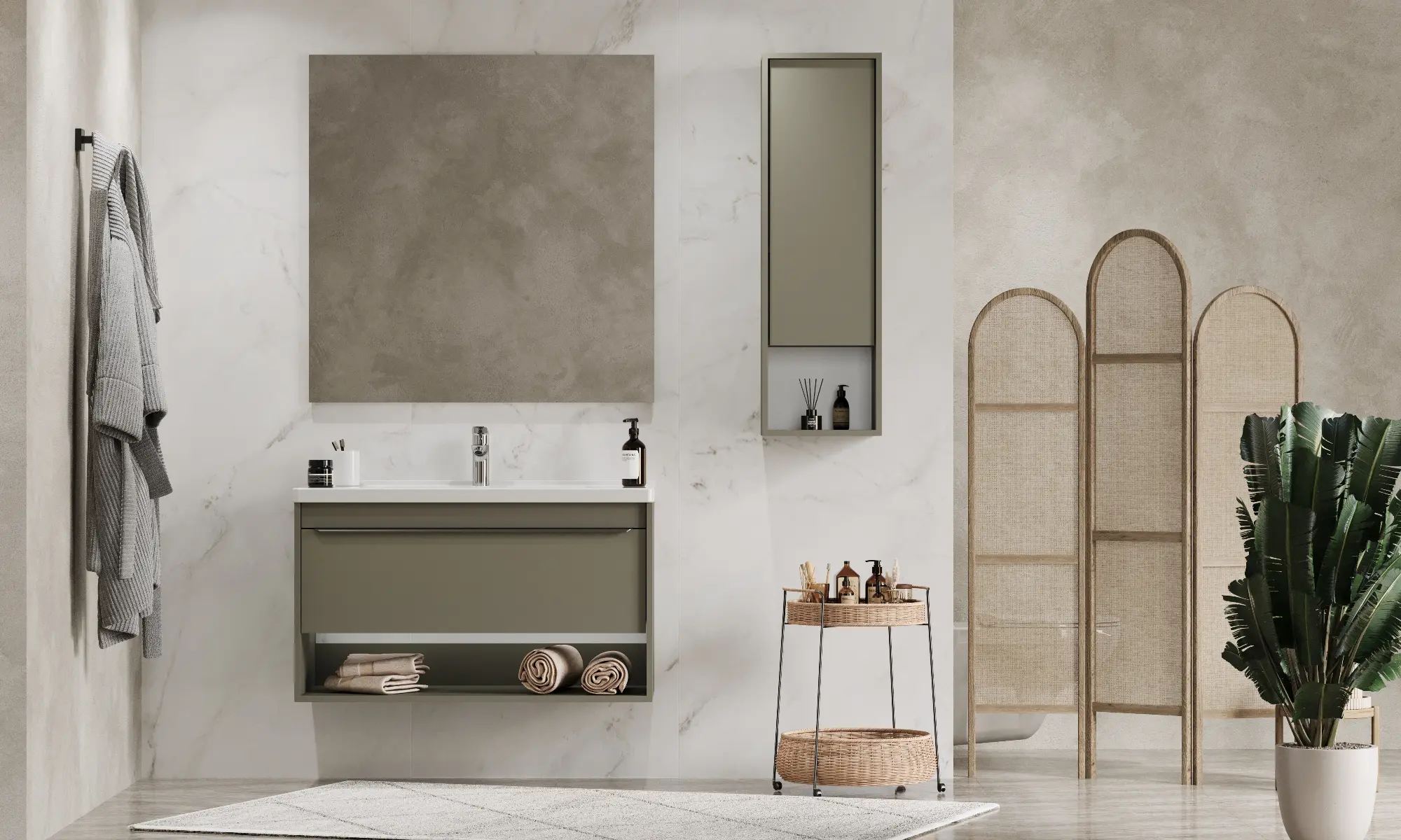 Тумба под раковину AQUATON Хоуп 100, 1 ящик, хаки, 1A287401HP9D0