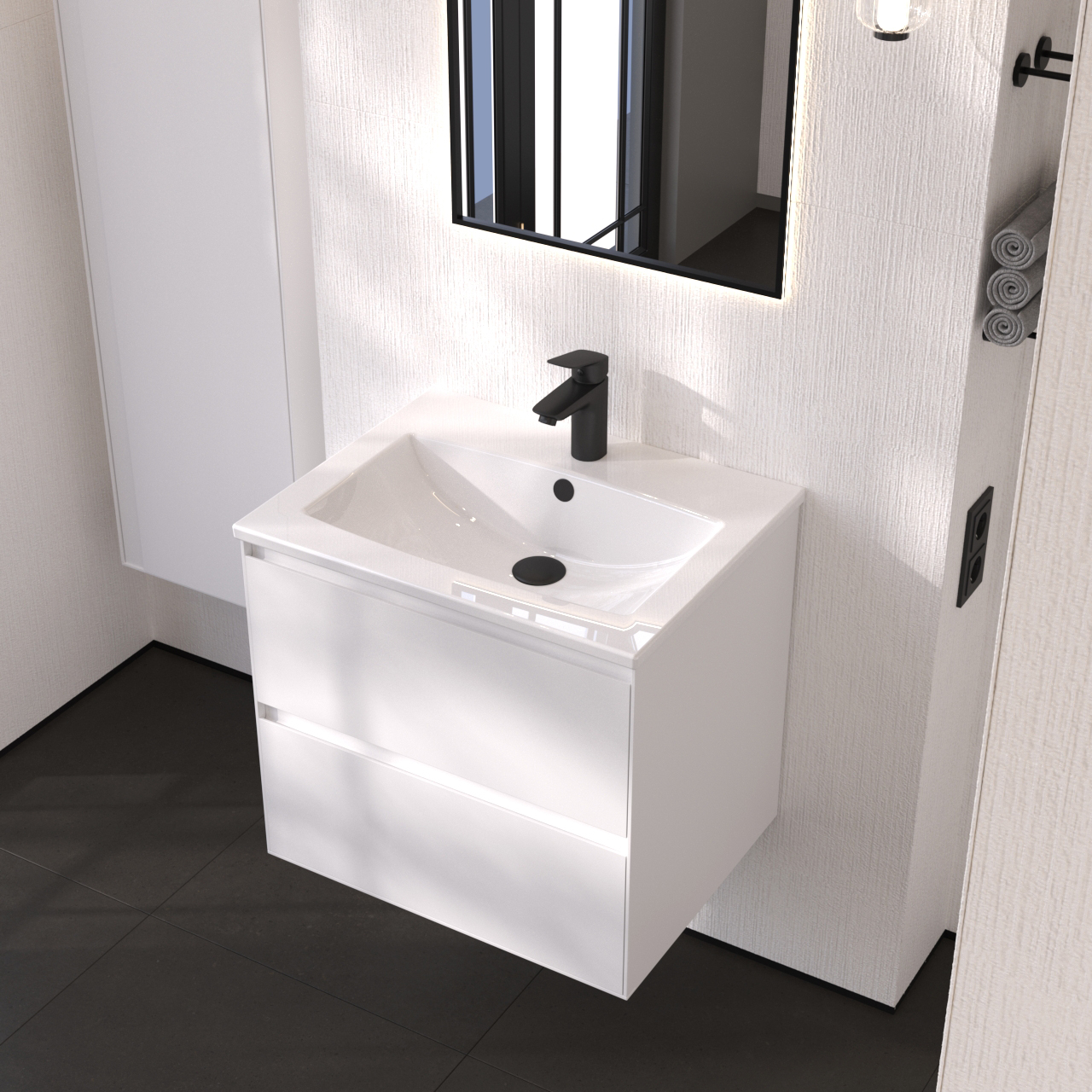 Тумба под раковину AQUATON Люмин 60 белый матовый 1A293901A52B0